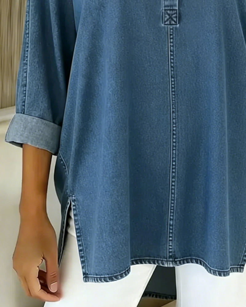 Top Buttons V-Neck Denim