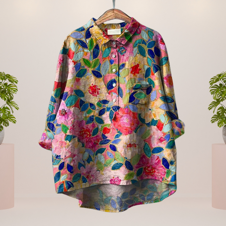 Freya™ | Playful shirt with dog motif and button closure