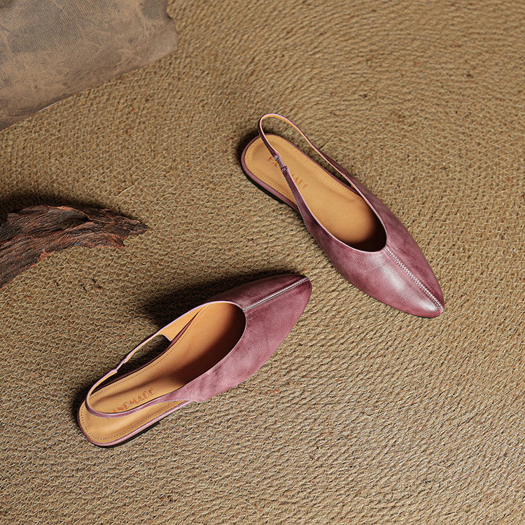 Leather Pointed Toe Slingback Flats