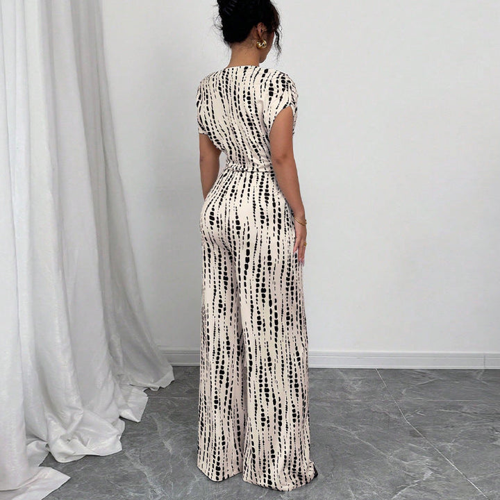 Zara | Women's Printed Wide Leg Jumpsuit One Shoulder Belted
