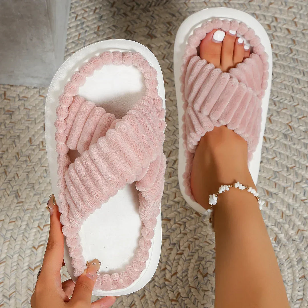Dakota | Women’s Plush Cross-Band Slide Slippers