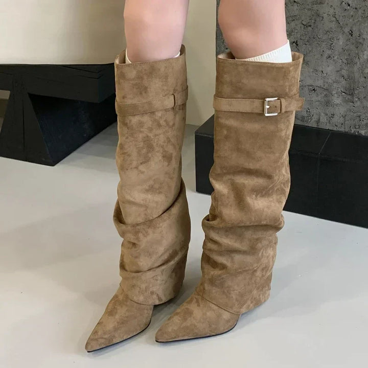 Michelle | Women’s Leather Thigh-High Boots with Buckle