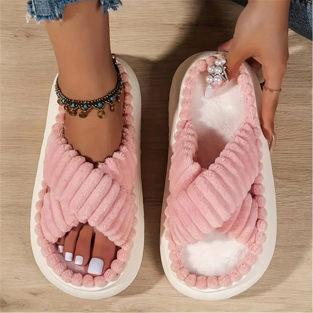 Dakota | Women’s Plush Cross-Band Slide Slippers
