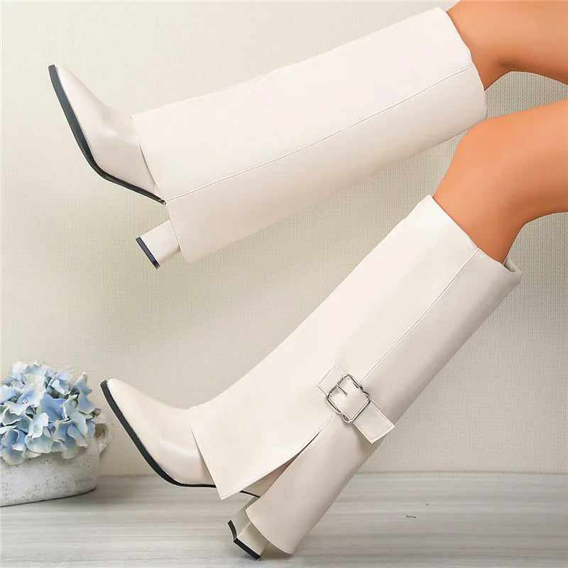 Women’s Foldover Knee Boots with Buckle Detail