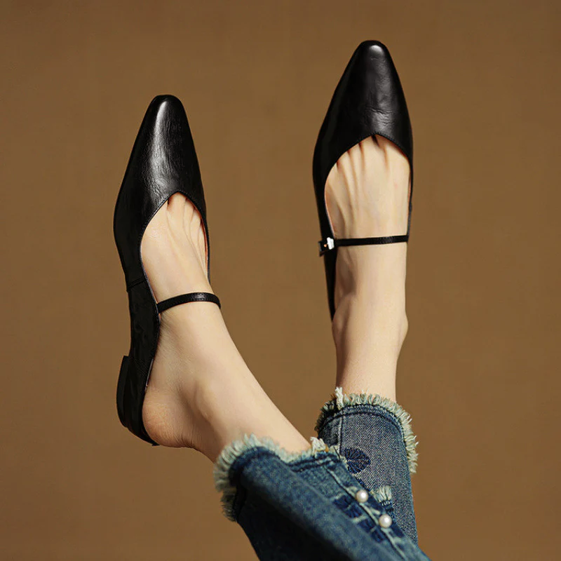 Women’s Genuine Leather Mules with Mary Jane Strap