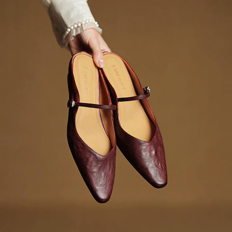 Women’s Genuine Leather Mules with Mary Jane Strap