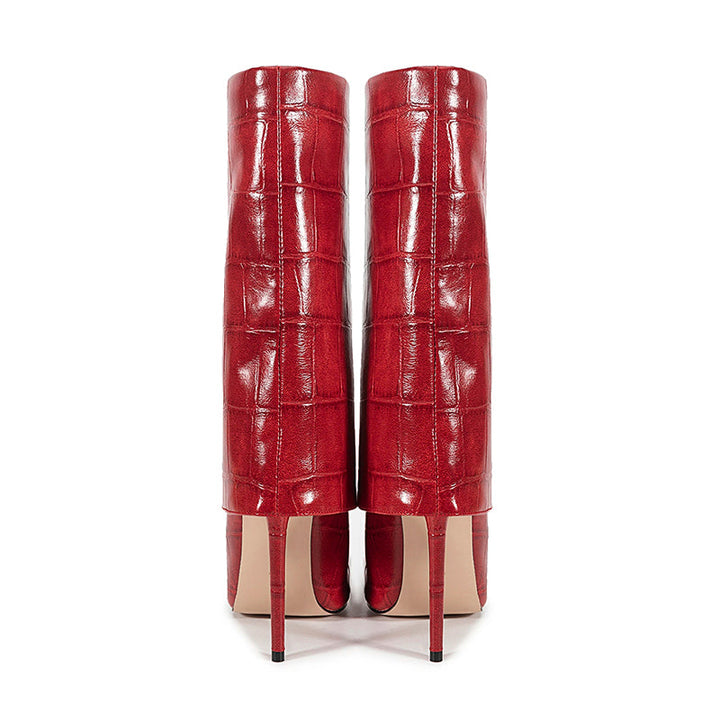 Women’s Mid-Calf Stiletto Boots with Croc Print