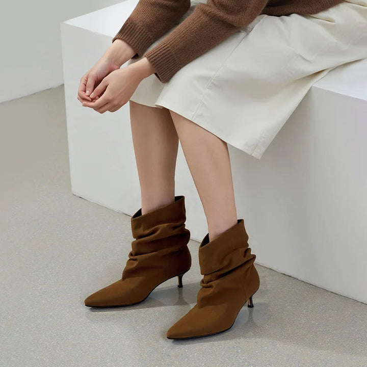 Women's Pointed Slouch Boots with Kitten Heel