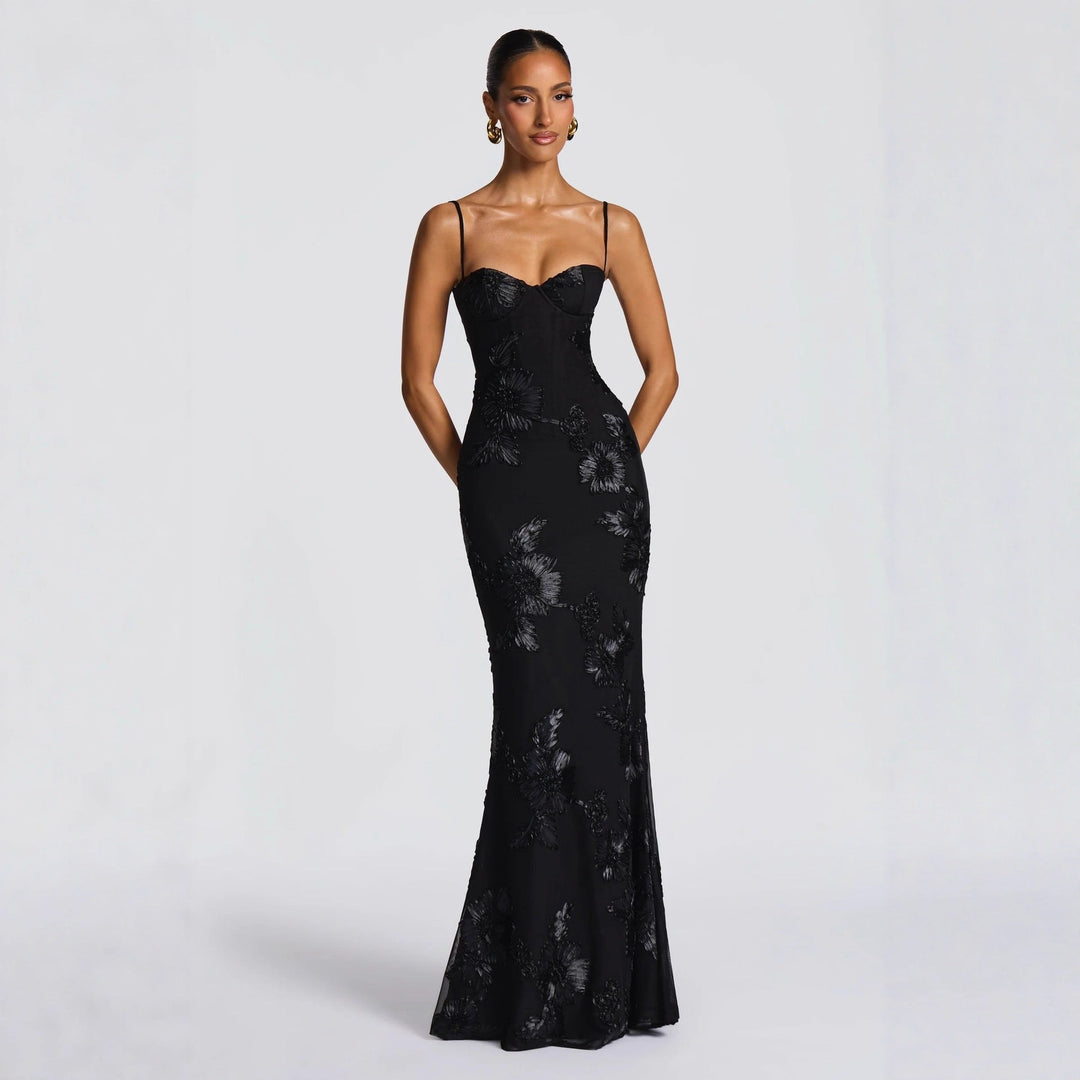 Aelara | Women's Floral Embellished Maxi Wedding Guest Dress