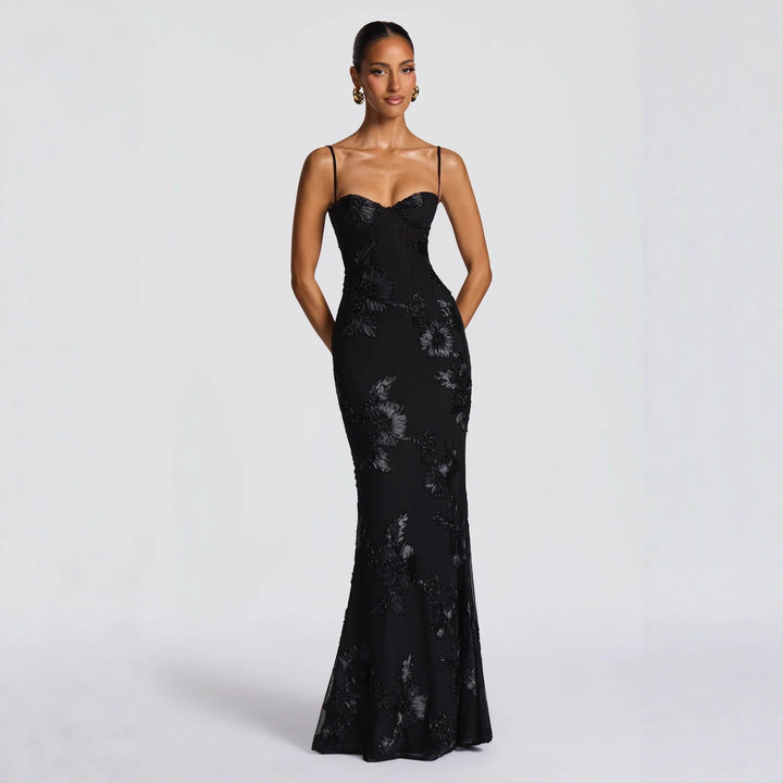 Aelara | Women's Floral Embellished Maxi Wedding Guest Dress