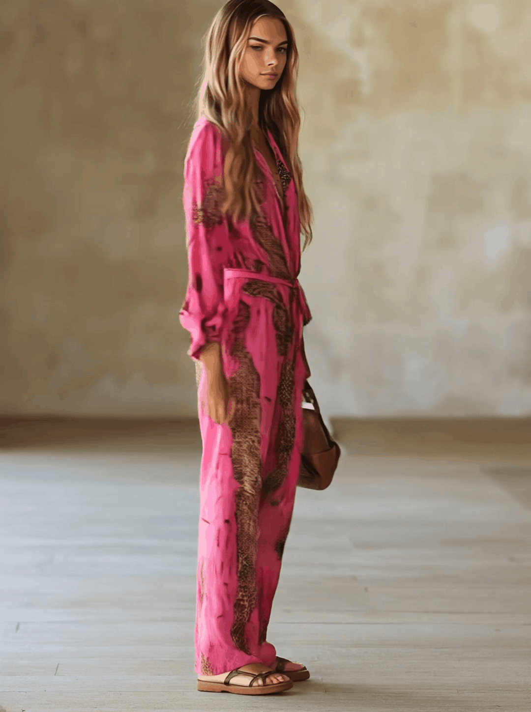Allegra | Women's Leopard Print Long Sleeve Jumpsuit