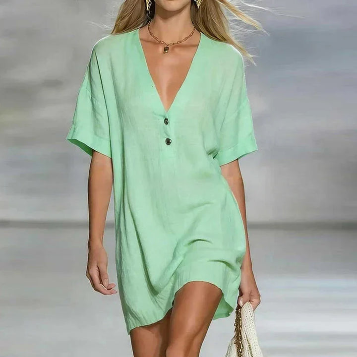 Amelia | Women's V Neck Short Sleeve Shirt Dress