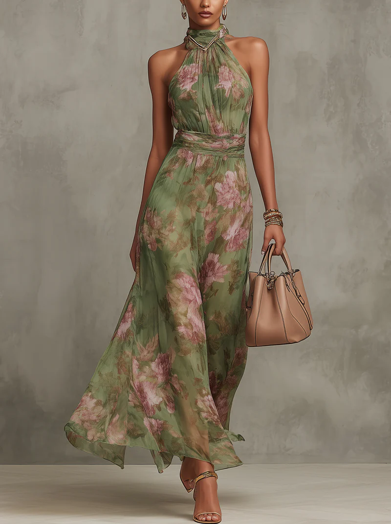 Aurelia | Women's Floral Halter Neck Maxi Dress