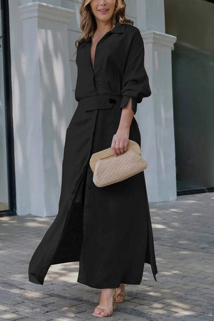 Camille | Women's Collared Belted Maxi Dress