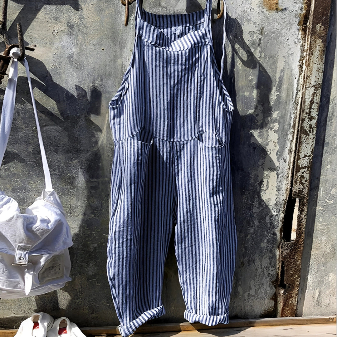 Darya | Women's Striped Bib Overalls with Pockets