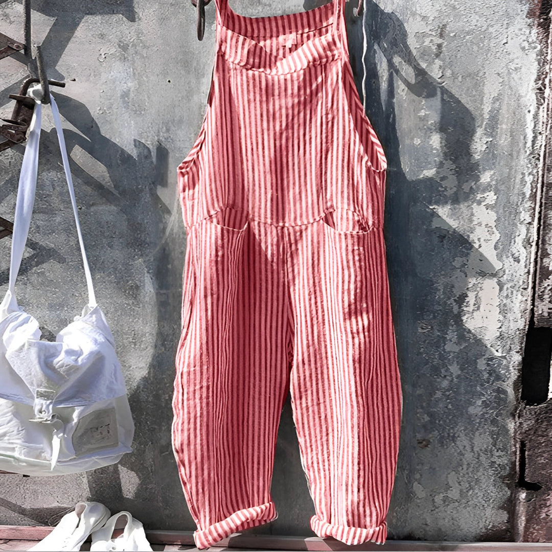 Darya | Women's Striped Bib Overalls with Pockets