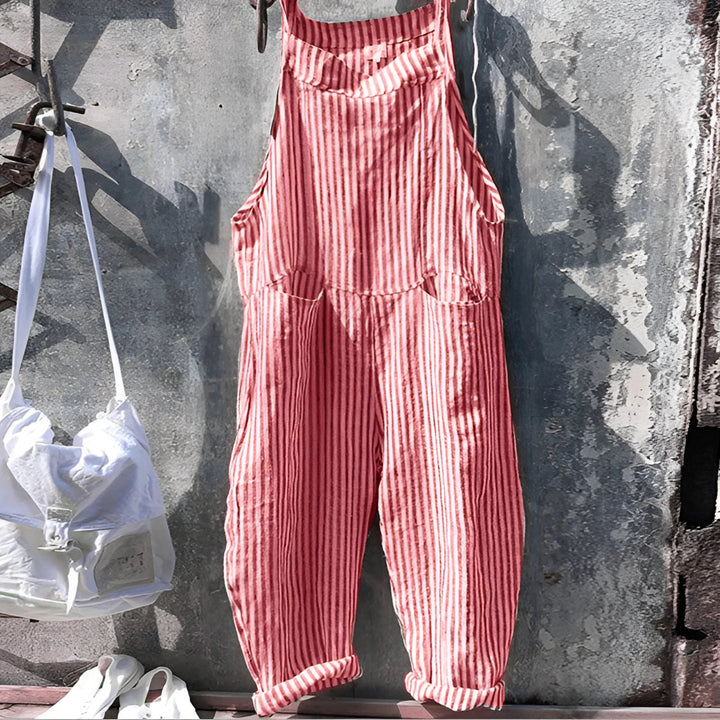 Darya | Women's Striped Bib Overalls with Pockets