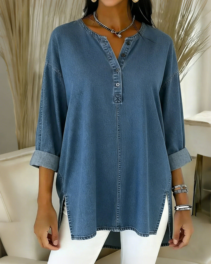 Top Buttons V-Neck Denim