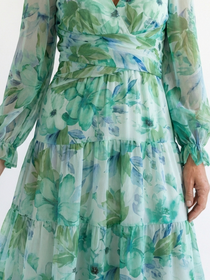 Emilia | Women's V Neck Long Sleeve Floral Maxi Dress