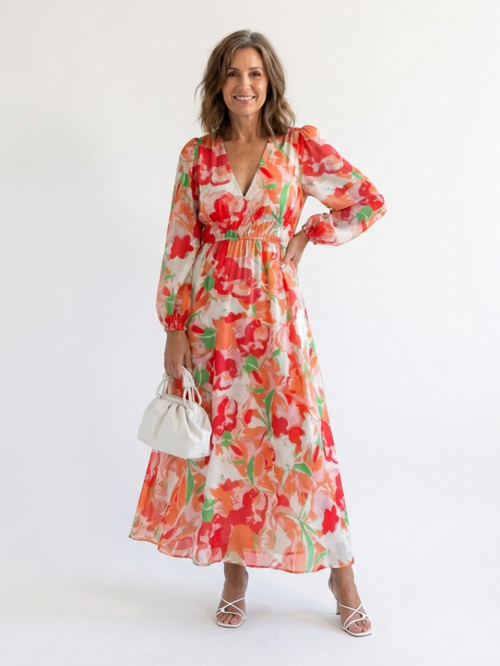 Emilia | Women's V Neck Long Sleeve Floral Maxi Dress