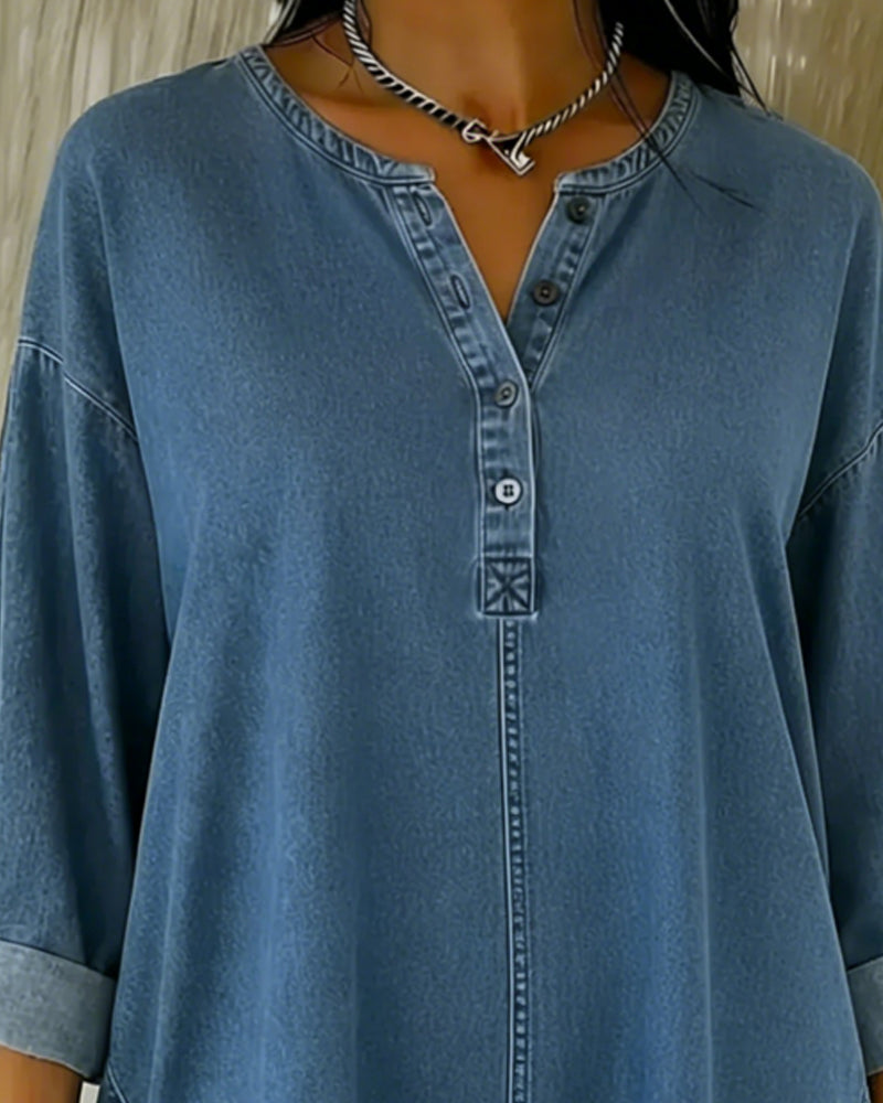 Top Buttons V-Neck Denim