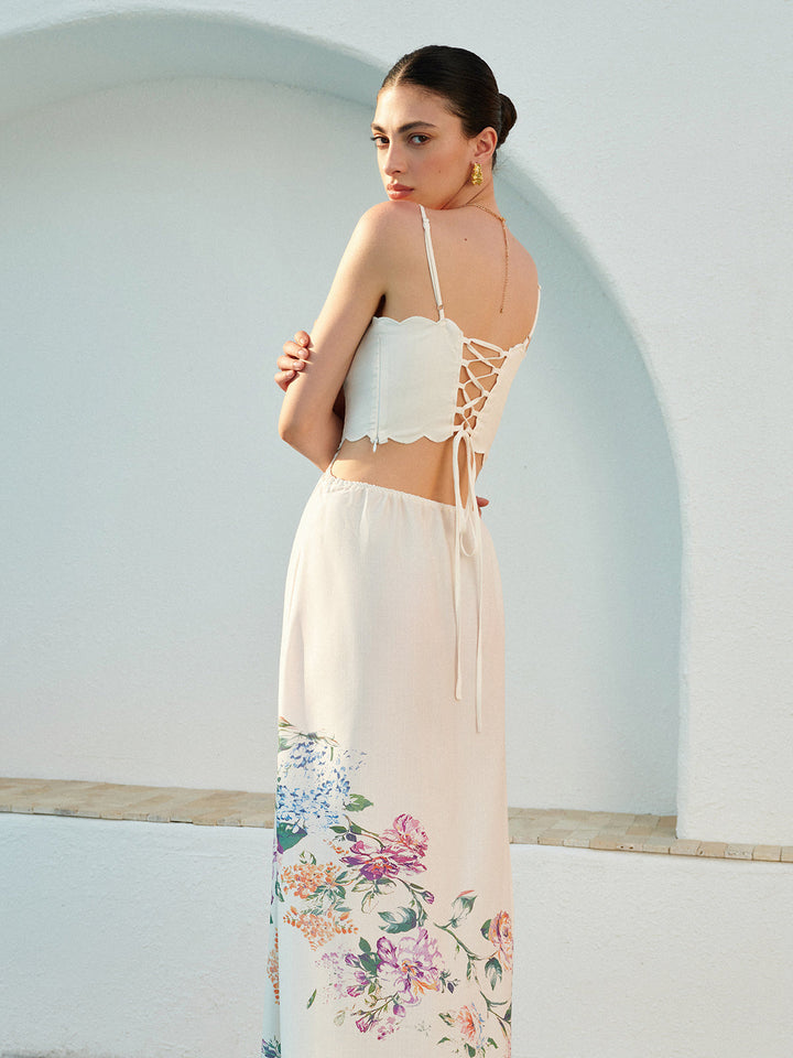 Eden | Women's Floral Maxi Dress Cutout Waist Scallop Hem Sundress