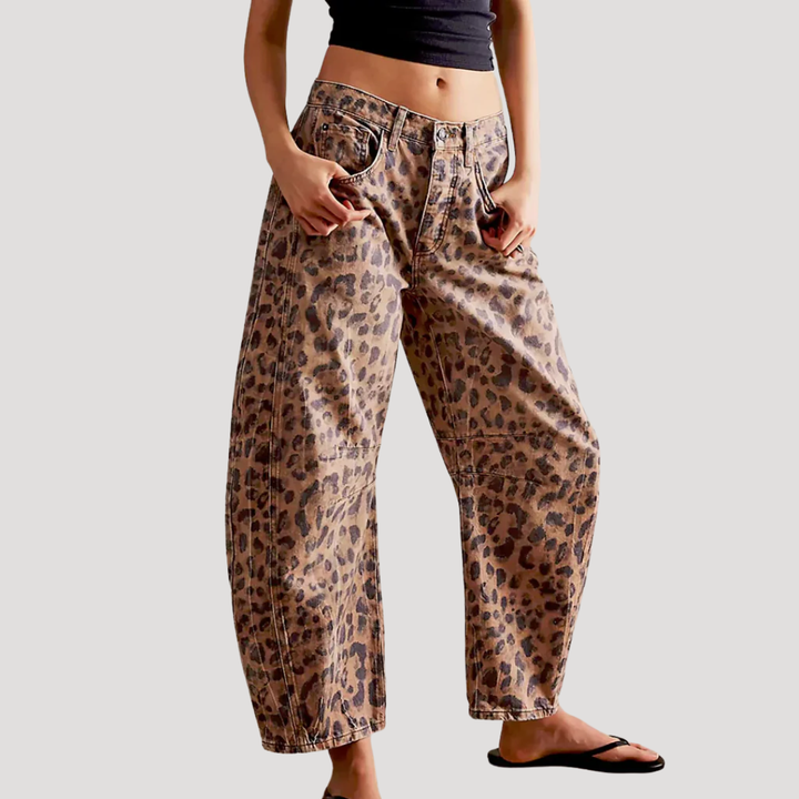 Isadora | Women's Leopard Print Barrel Leg Wide Jeans