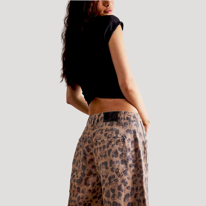 Isadora | Women's Leopard Print Barrel Leg Wide Jeans