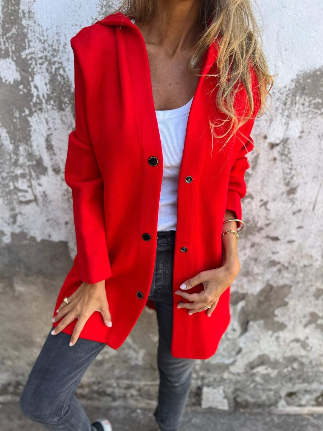 Jacqueline - Casual Hoodie Jacket with Buttons