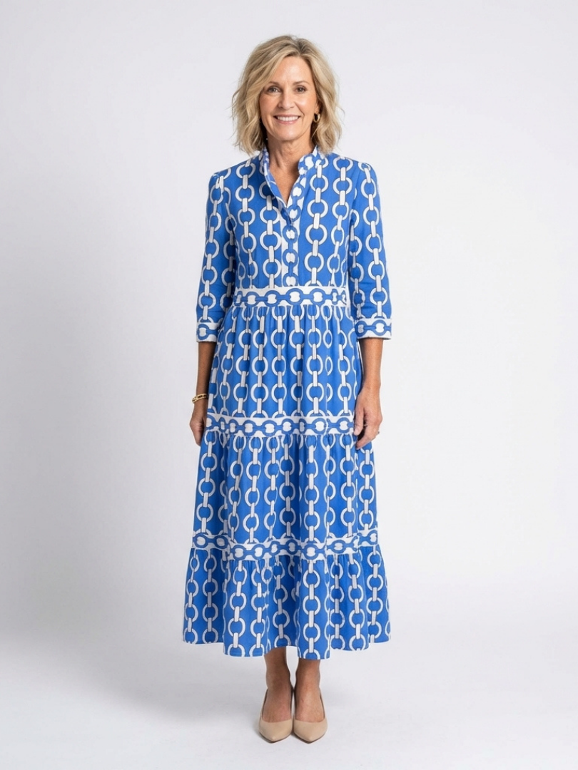 Keziah | Women's Chain Print 3/4 Sleeve Midi Dress