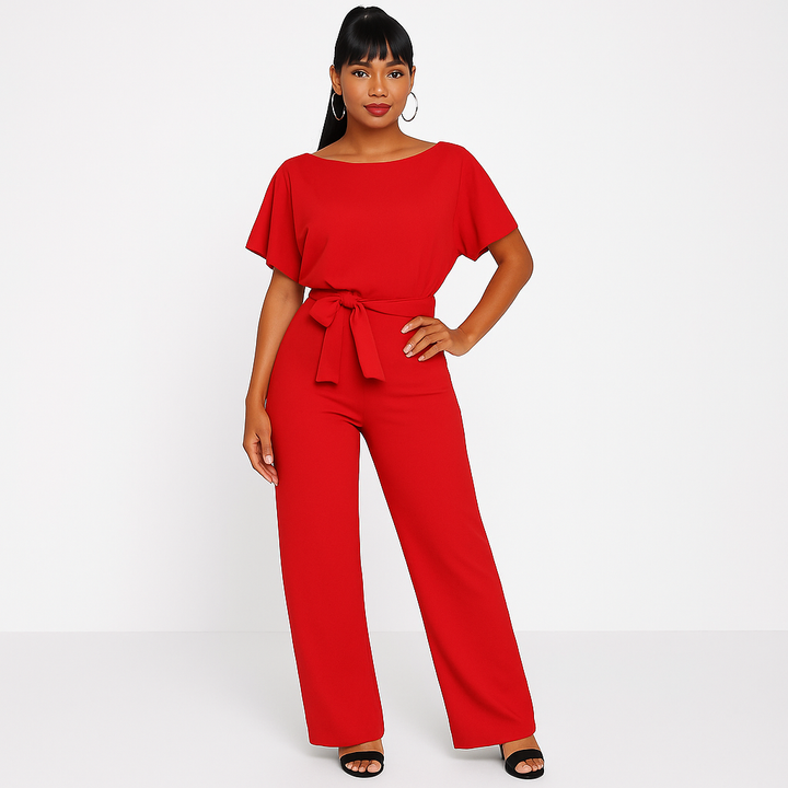 Lena | Women's Batwing Short Sleeve Belted Jumpsuit
