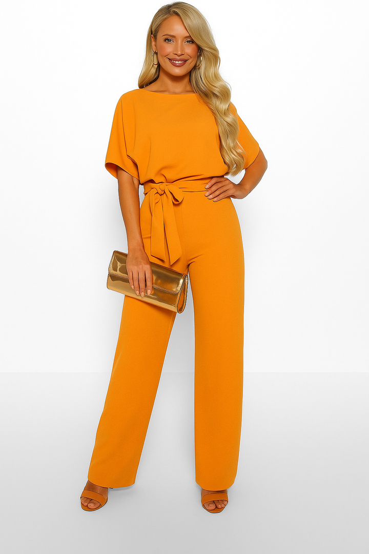 Lena | Women's Batwing Short Sleeve Belted Jumpsuit