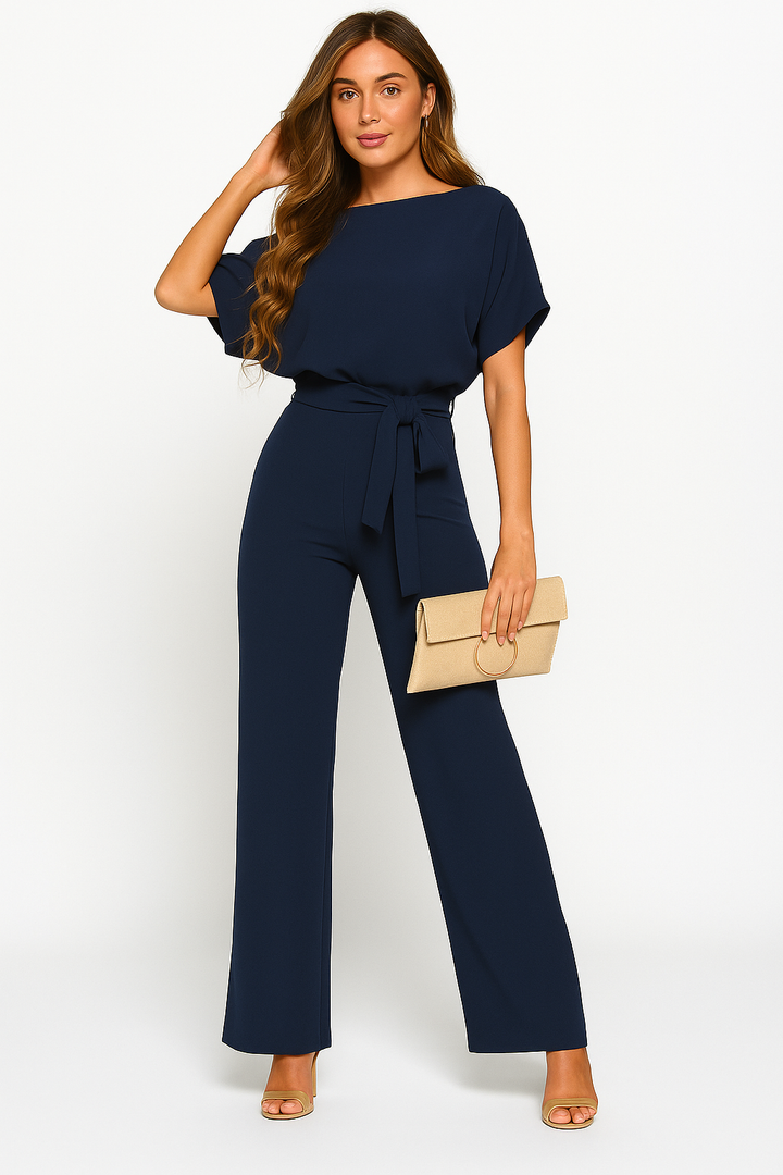 Lena | Women's Batwing Short Sleeve Belted Jumpsuit