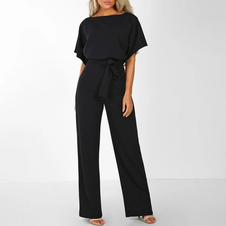 Penelope | Women's Wide Leg Short Sleeve Belted Jumpsuit
