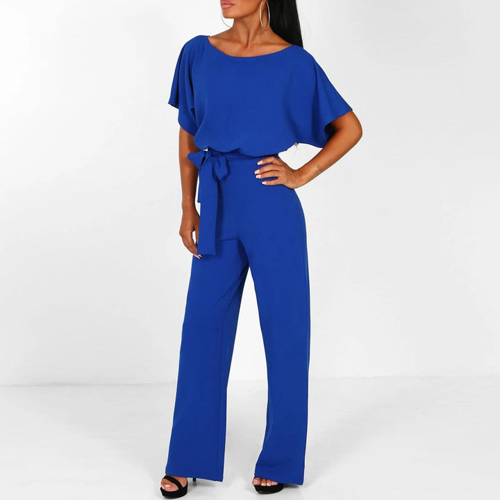 Penelope | Women's Wide Leg Short Sleeve Belted Jumpsuit