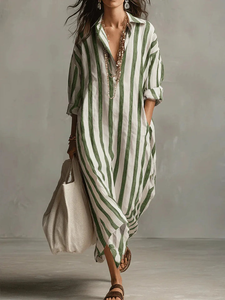 Rosalinda | Women's Striped Long Sleeve Maxi Shirt Dress