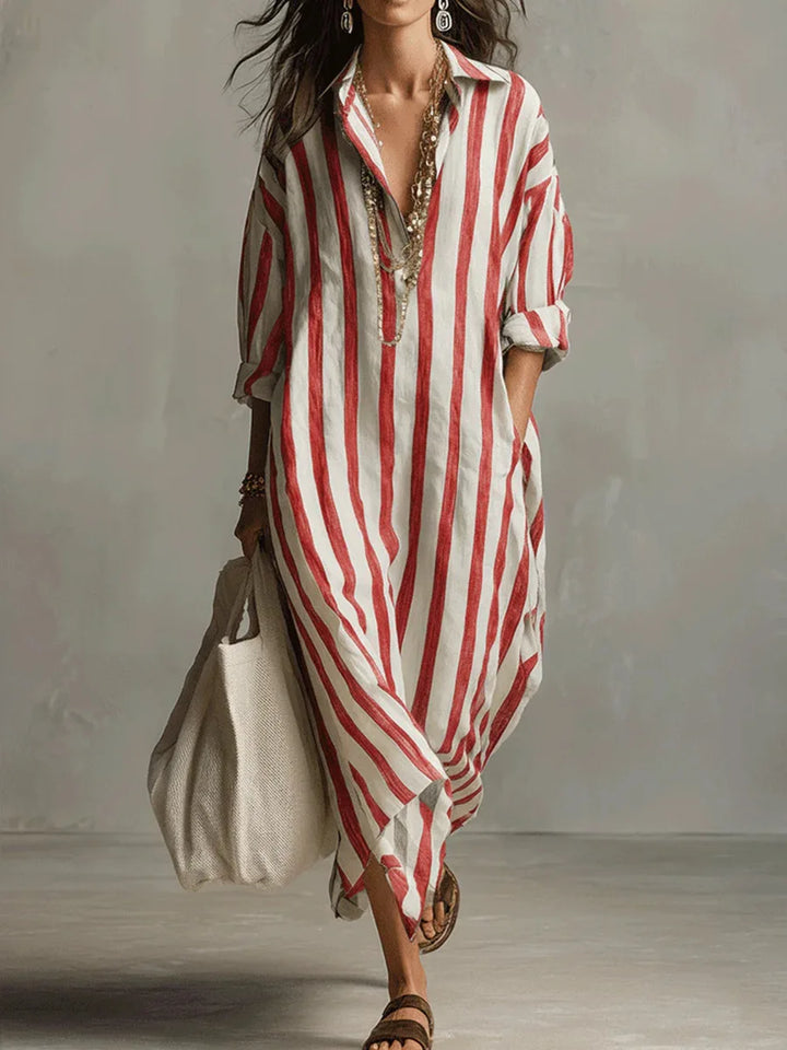 Rosalinda | Women's Striped Long Sleeve Maxi Shirt Dress