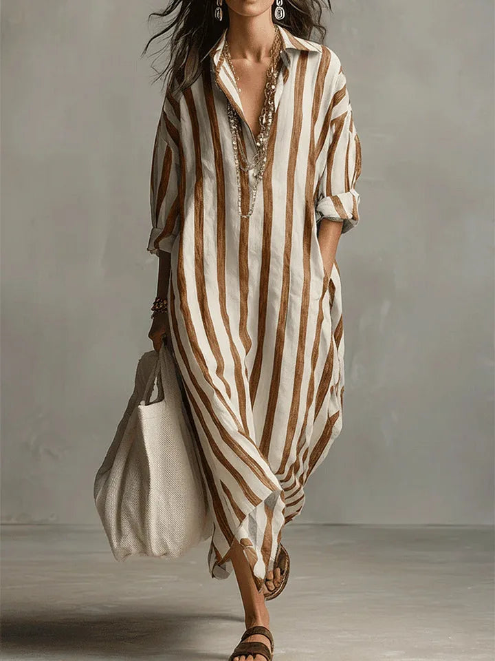 Rosalinda | Women's Striped Long Sleeve Maxi Shirt Dress