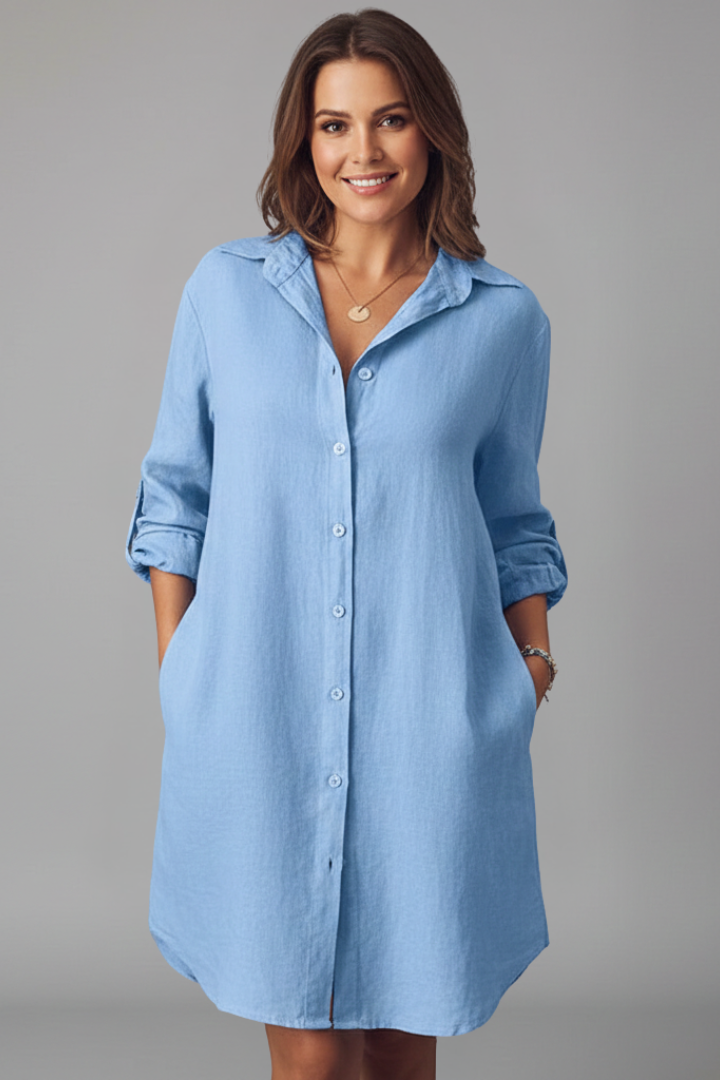 Saskia | Women's Long Sleeve Button Front Shirt Dress