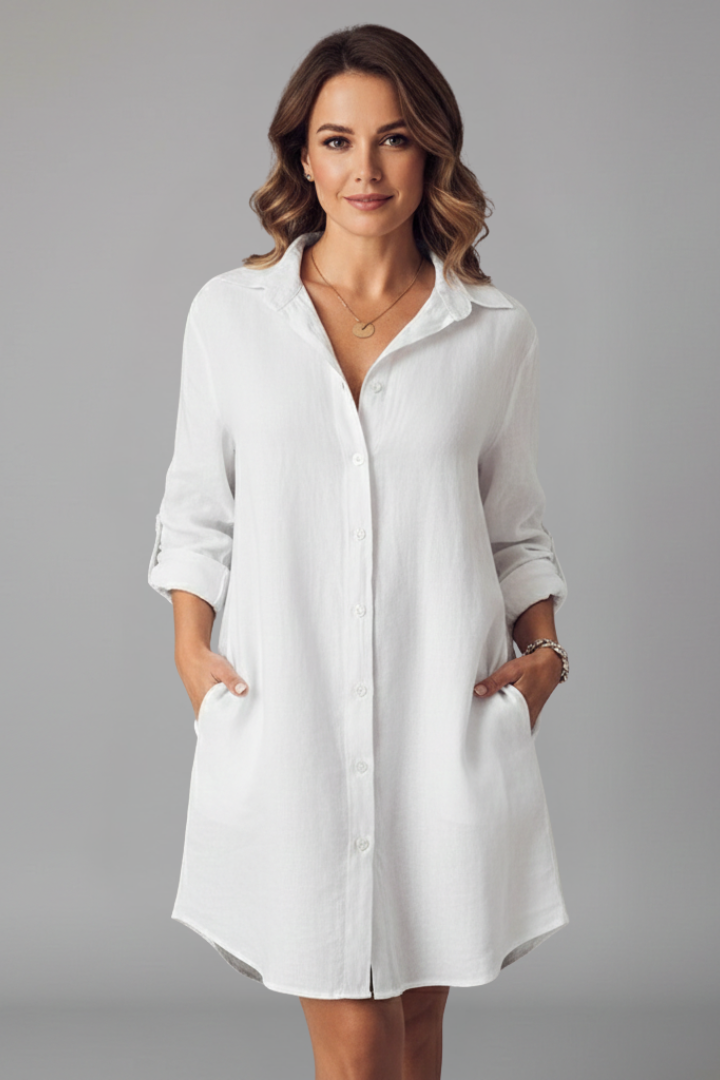 Saskia | Women's Long Sleeve Button Front Shirt Dress