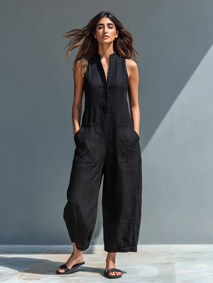 Thalia | Women's Sleeveless Mandarin Collar Jumpsuit